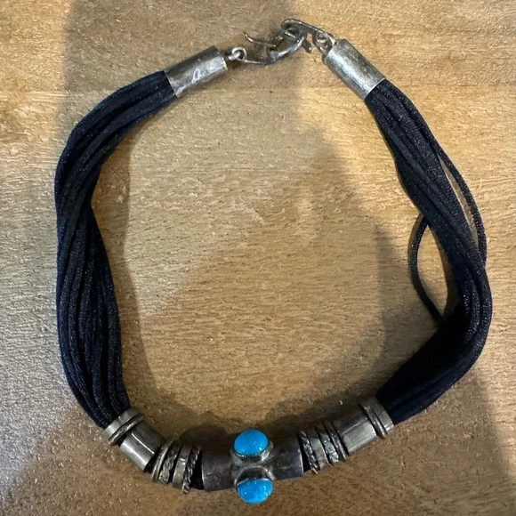 Turquoise Sterling Silver Native American Signed Necklace - Picture 2 of 9